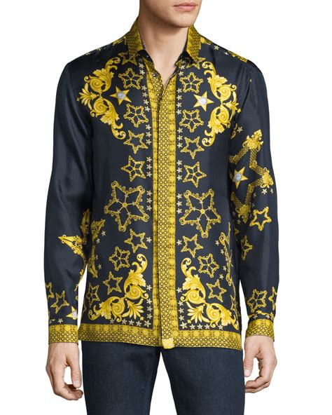 man versace print shirt|Versace long sleeve shirt men.